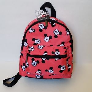 NWT Disney Mickey Mouse Red Nylon Mini Backpack, Smiling Laughing Winking Print